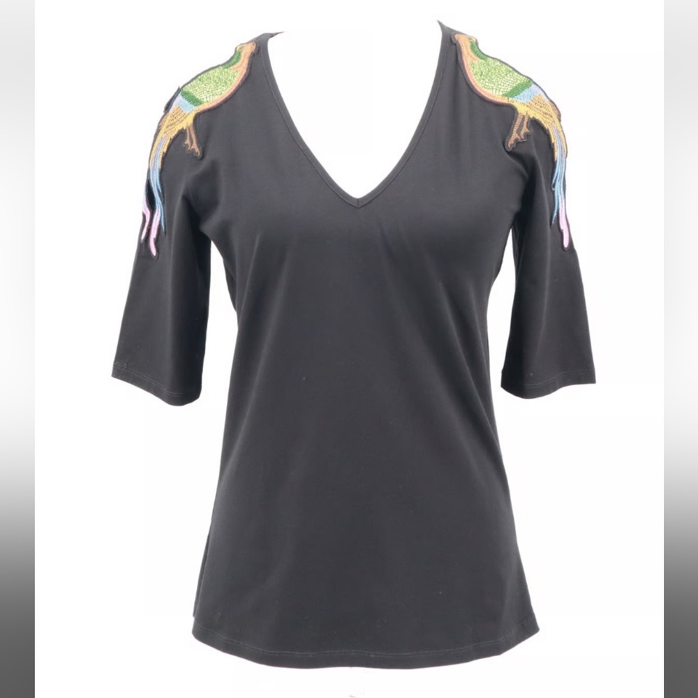 Anne Fontaine Black Blouse with Multicolor Embroidery